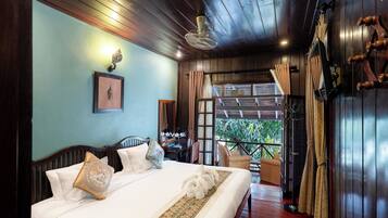 Deluxe Double Room, Balcony, River View | Premium bedding, in-room safe, desk, iron/ironing board