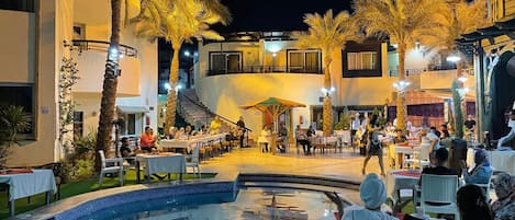 Indoor pool, outdoor pool, pool umbrellas, sun loungers