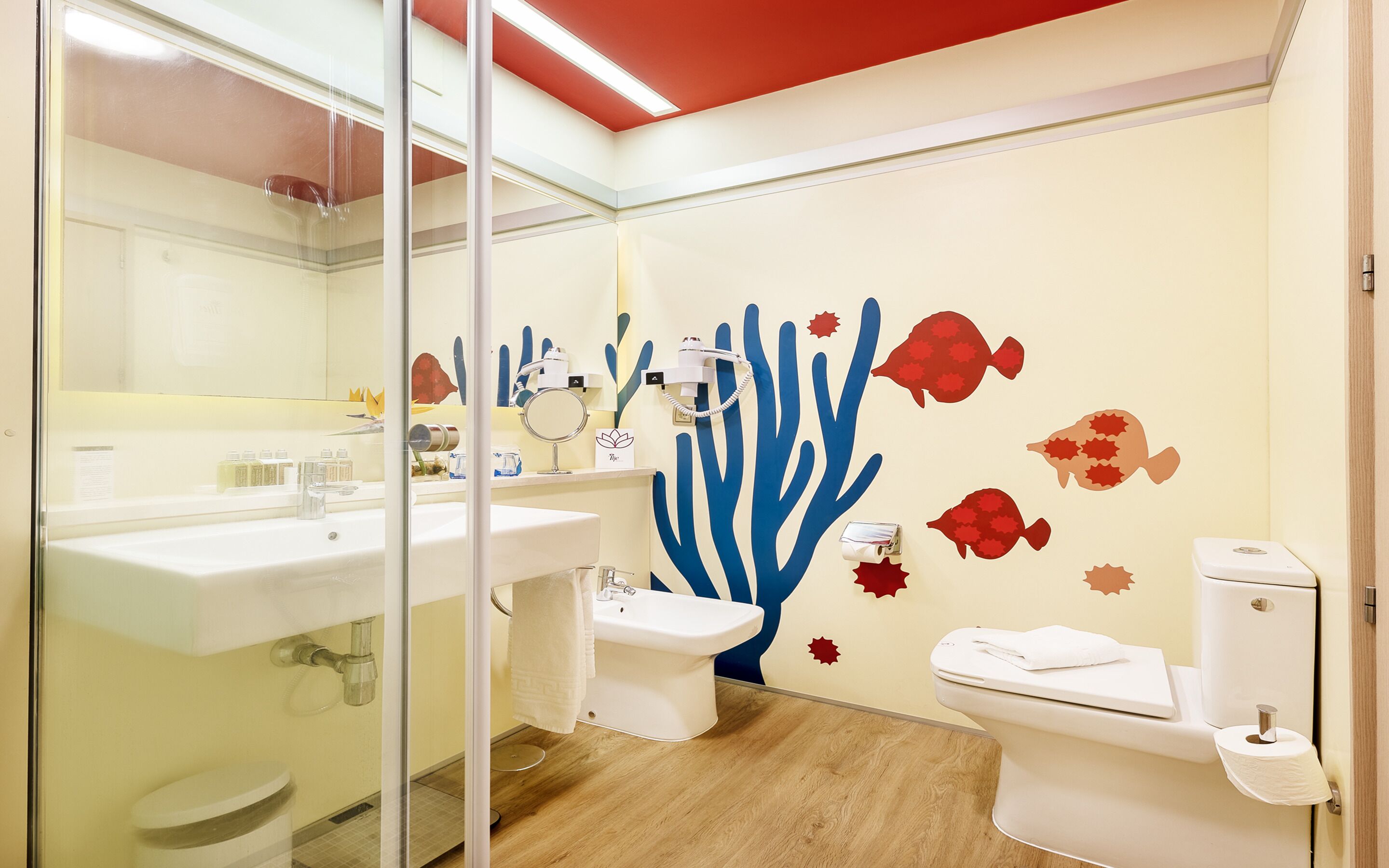 free toiletries, hair dryer, towels