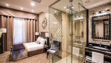 Shower, free toiletries, hair dryer, bathrobes