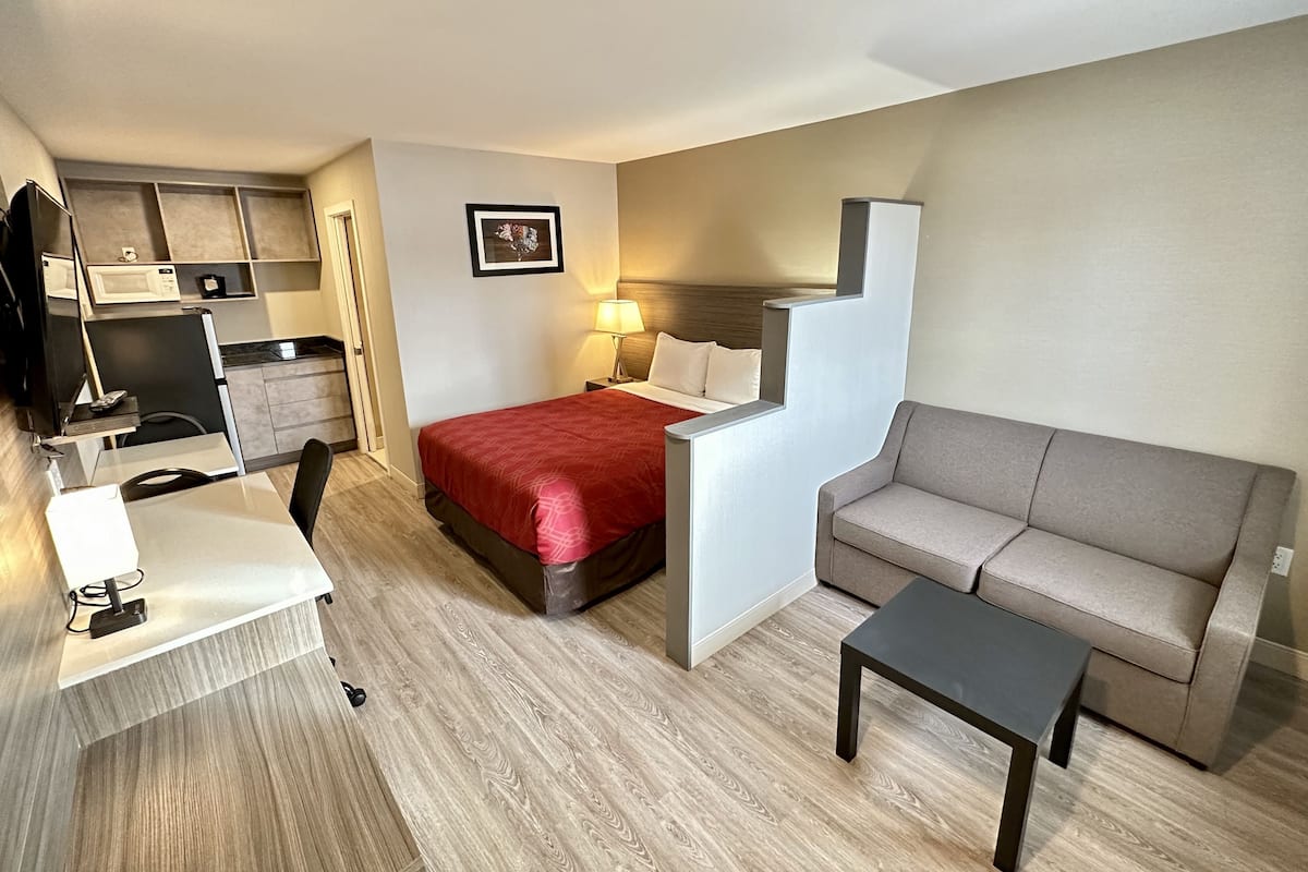 Efficiency, Suite, 1 Queen Bed with Sofa bed, Non Smoking | Iron/ironing board (on request), WiFi (free), bed sheets