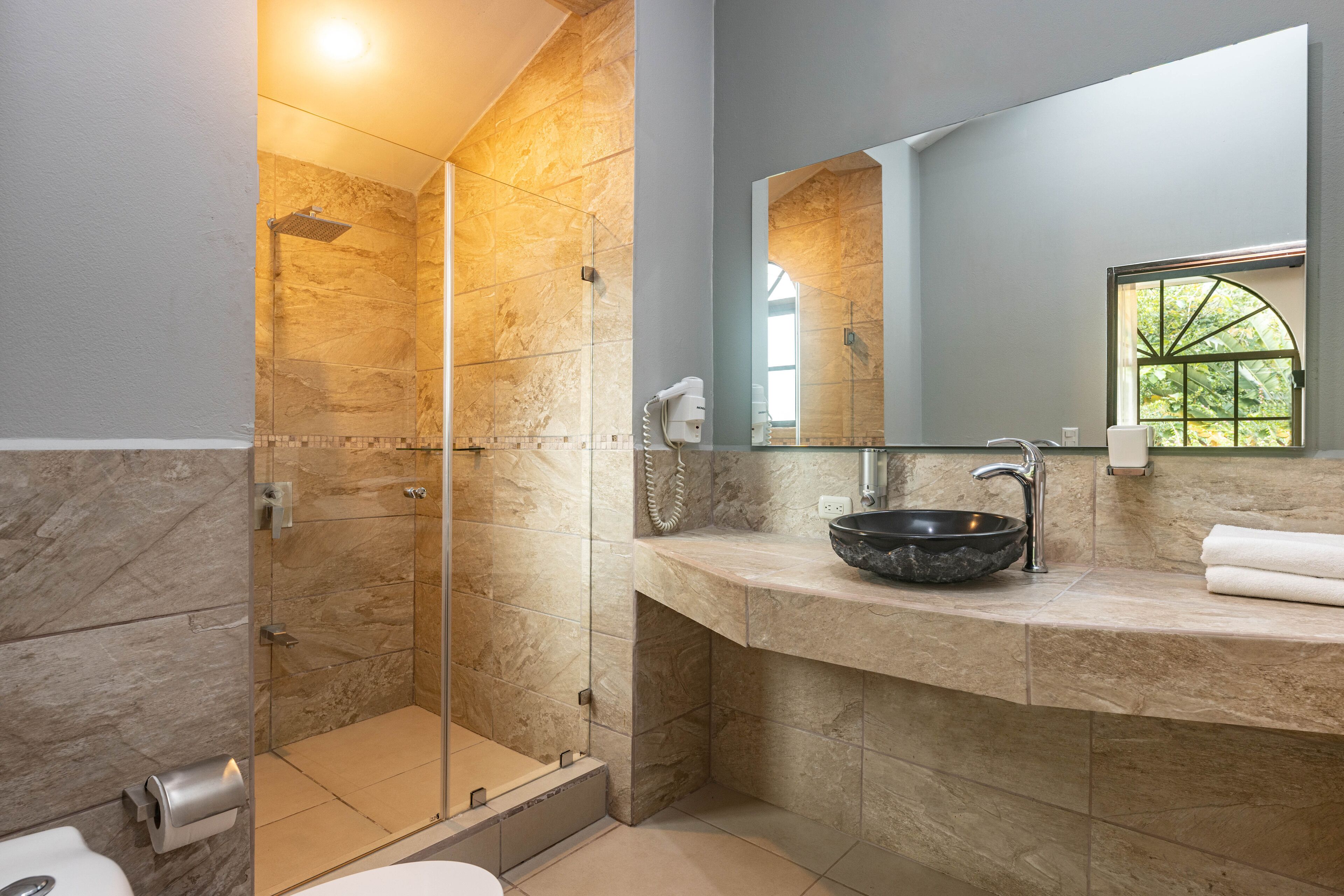 comfort double room | bathroom | separate bathtub and shower, deep-soaking bathtub, rainfall showerhead