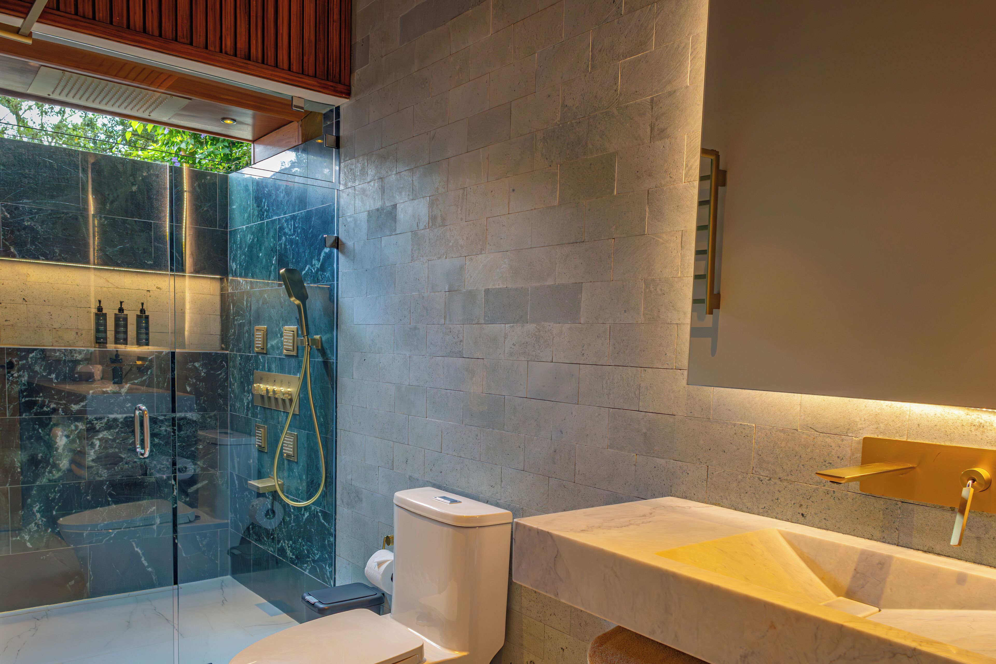 premium quadruple room | bathroom | separate bathtub and shower, deep-soaking bathtub, rainfall showerhead