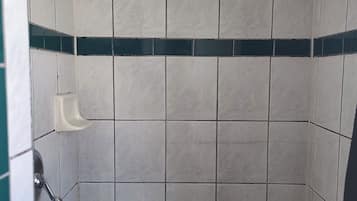 Shower, free toiletries, towels, soap