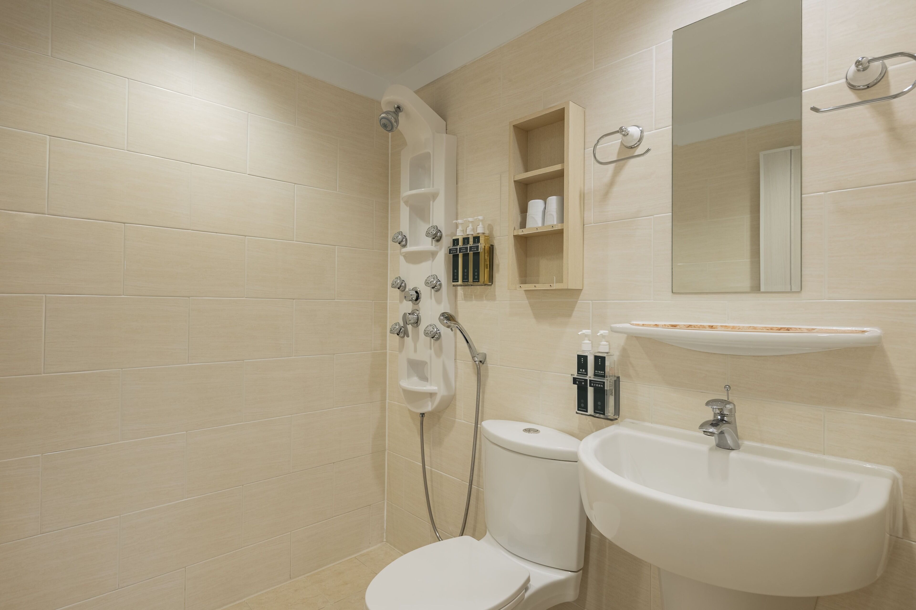 hair dryer, slippers, towels