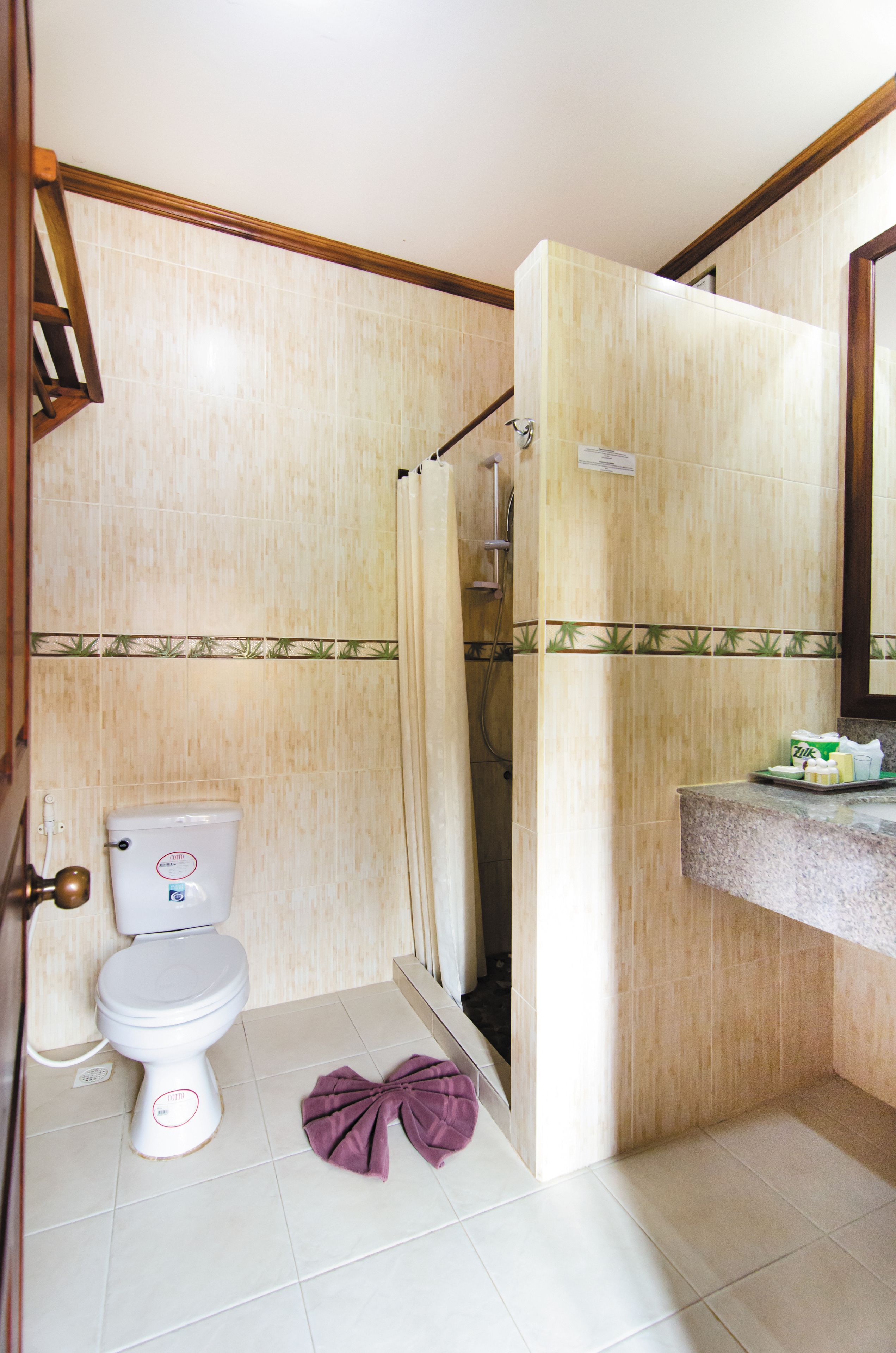 shower, free toiletries, hair dryer, slippers