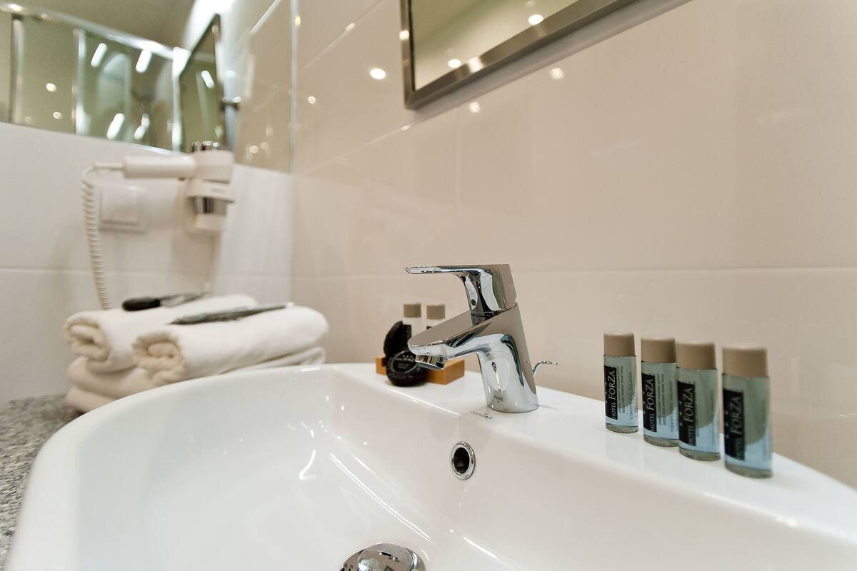 comfort double or twin room | bathroom | shower, free toiletries, hair dryer, towels