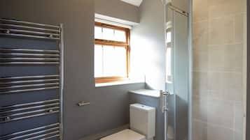 Shower, free toiletries, hair dryer, towels