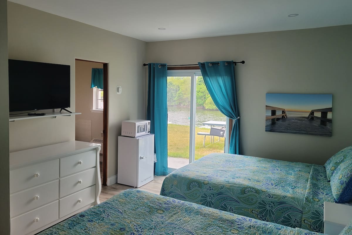 Room, 2 Double Beds, River View | Free WiFi, bed sheets