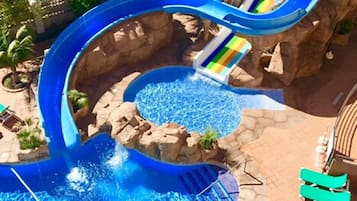 Outdoor pool, pool umbrellas, pool loungers