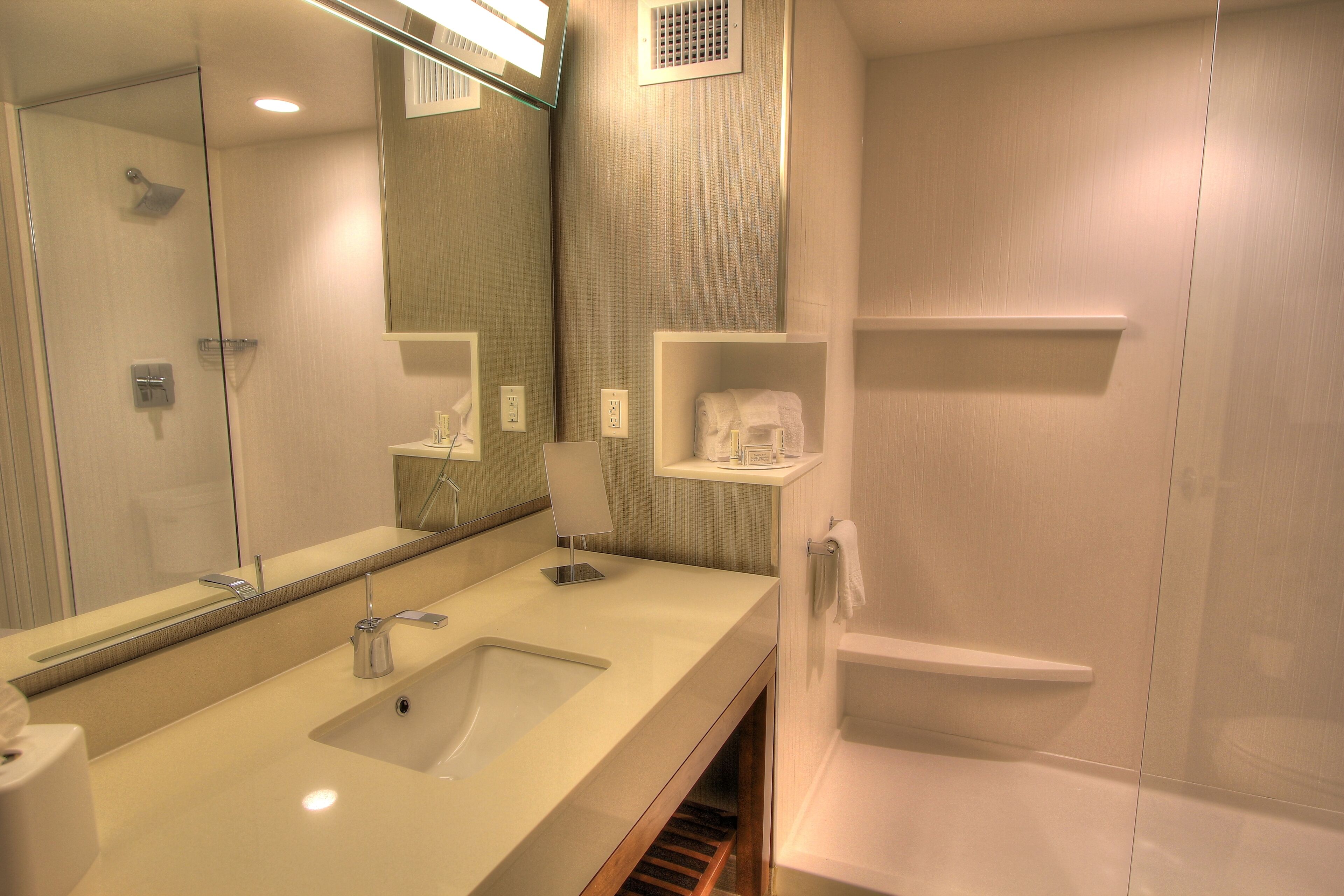 room, 1 king bed with sofa bed | bathroom | shower, hair dryer, towels