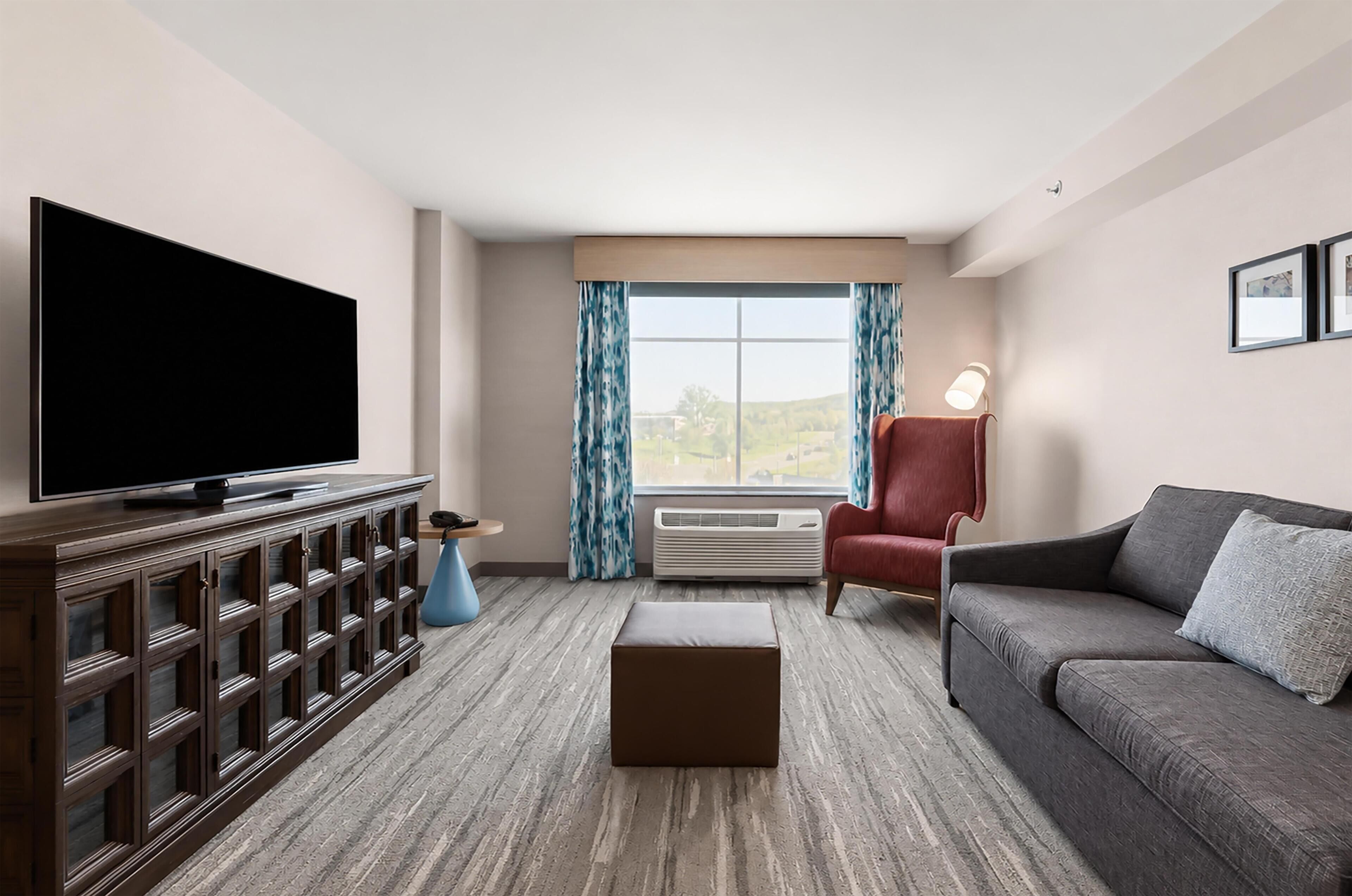 Suite, 1 King Bed | Living area | 42-inch LCD TV with satellite channels, TV