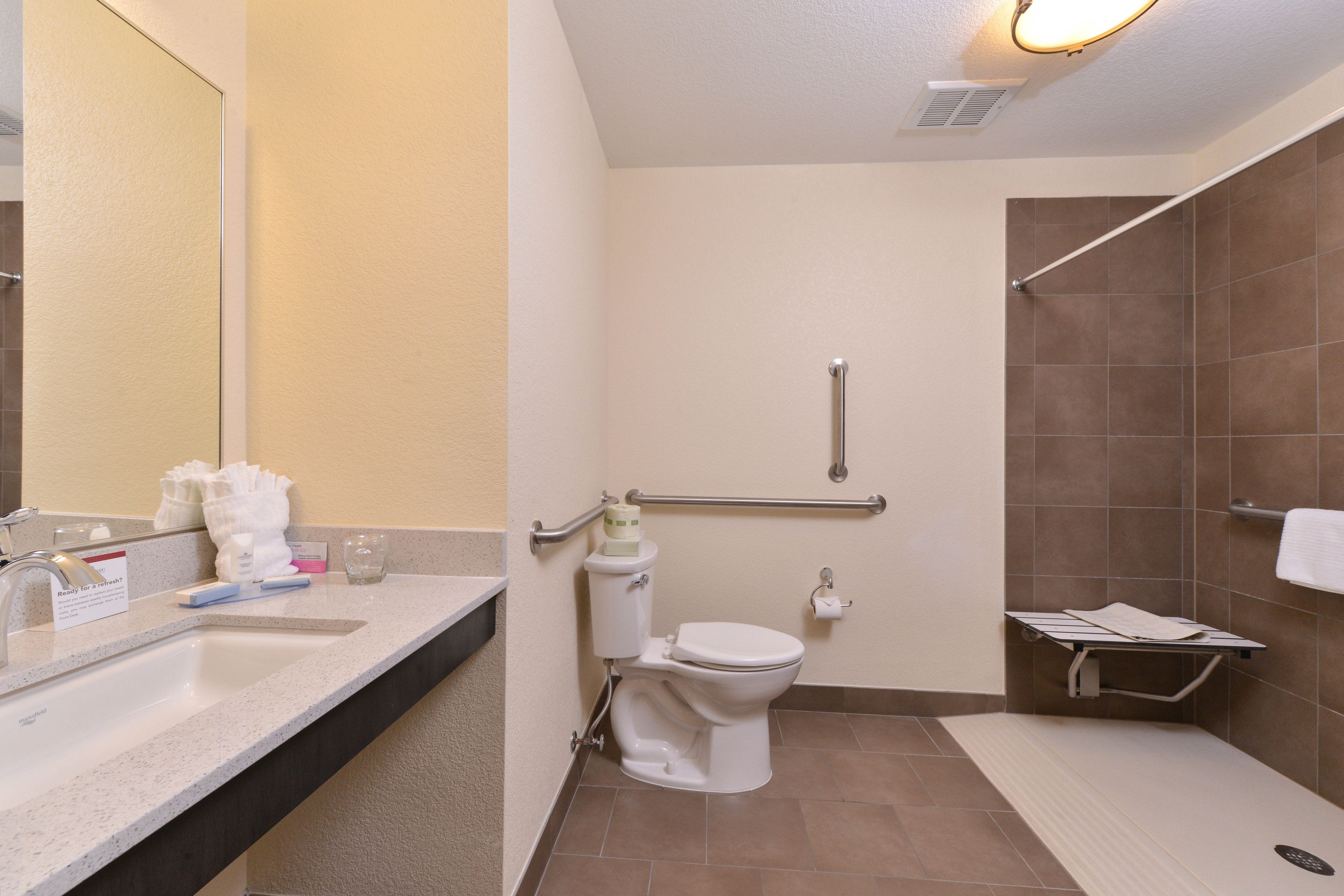 studio suite, 2 queen beds, mobility accessible (communications) | bathroom | hair dryer, towels