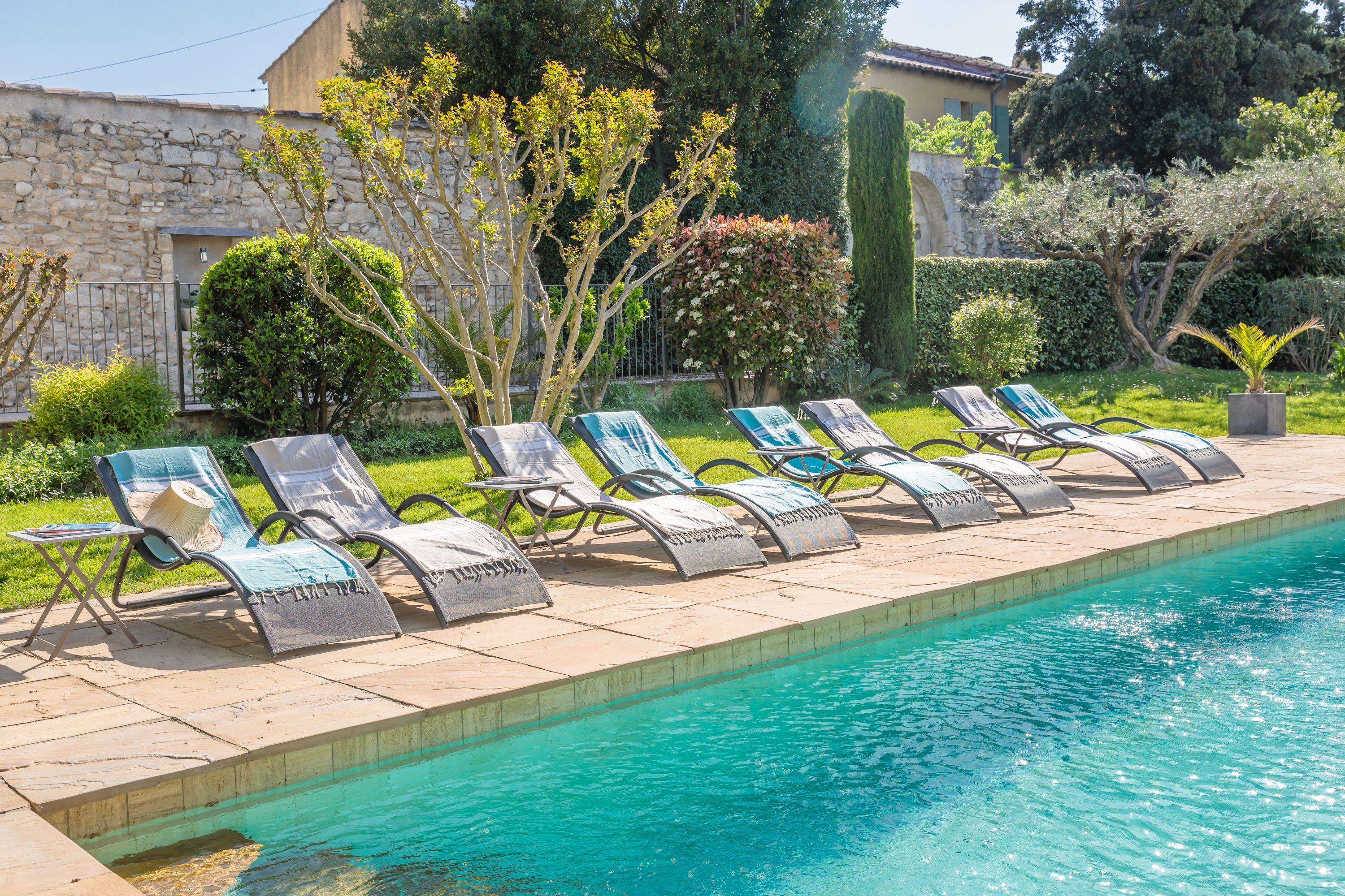 indoor pool, seasonal outdoor pool, pool loungers