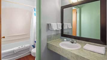 Room, 2 Queen Beds, Non Smoking | Bathroom | Combined shower/tub, free toiletries, hair dryer, towels