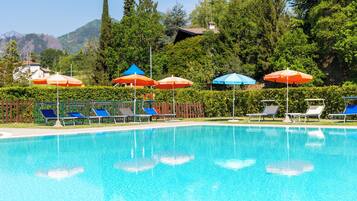 Indoor pool, outdoor pool, pool loungers