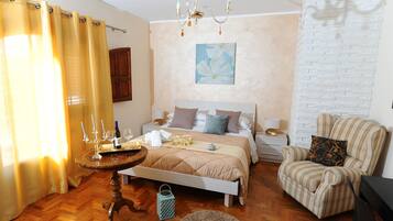 Elite-Zimmer, 1 Doppelbett, Terrasse, Meerblick (Giunone, Temples view) | Italienische Bettbezüge von Frette, hochwertige Bettwaren