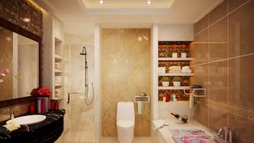 Premier Suite | Bathroom | Shower, free toiletries, hair dryer, slippers