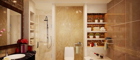 Premier Suite | Bathroom | Shower, free toiletries, hair dryer, slippers