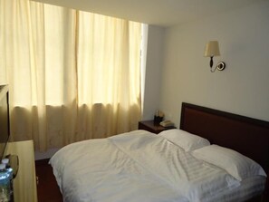 Desk, blackout curtains, iron/ironing board, free WiFi