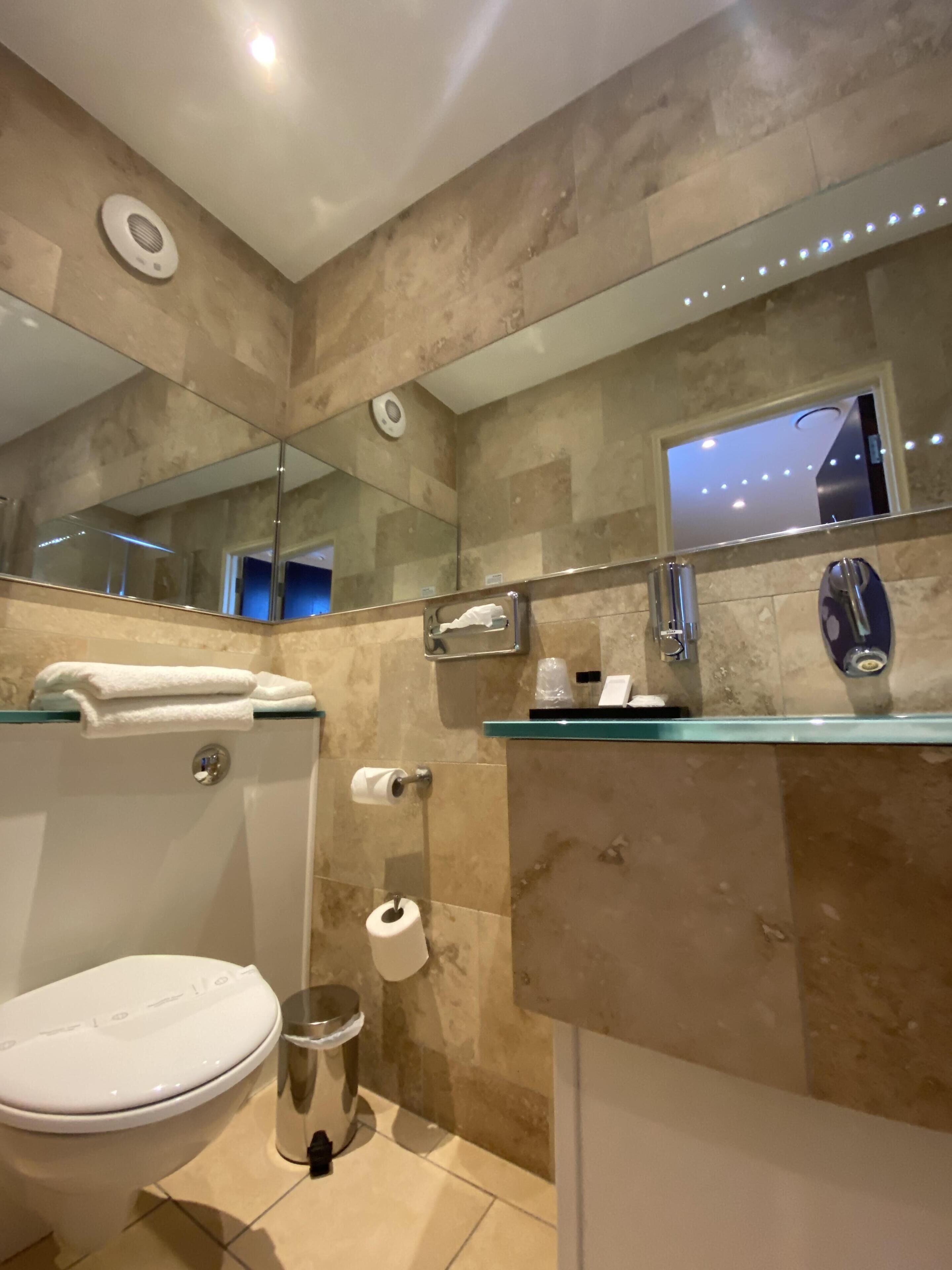 economy double room | bathroom | shower, free toiletries, hair dryer, towels