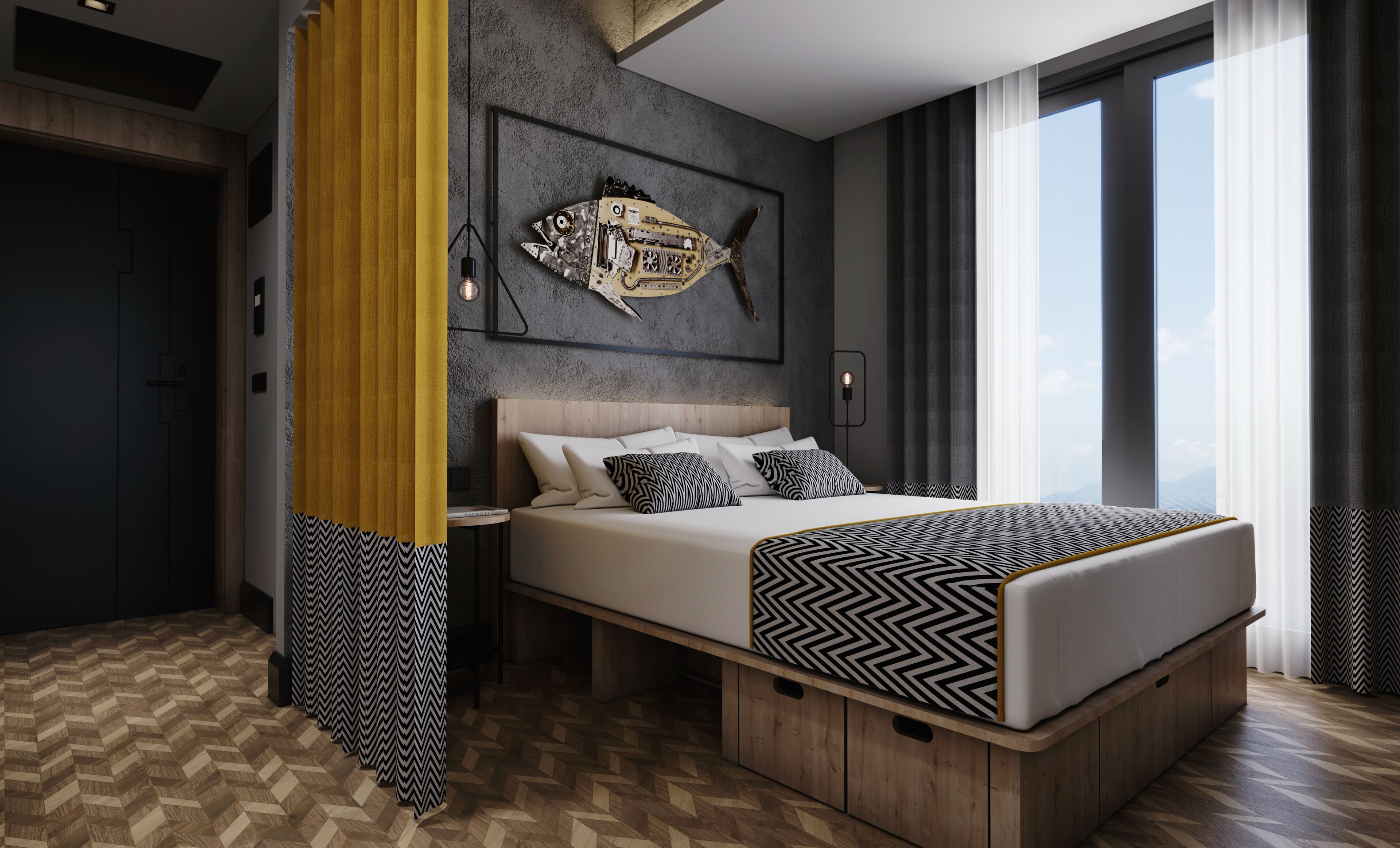 Design-huoneisto | 1 makuuhuone, tallelokero huoneessa