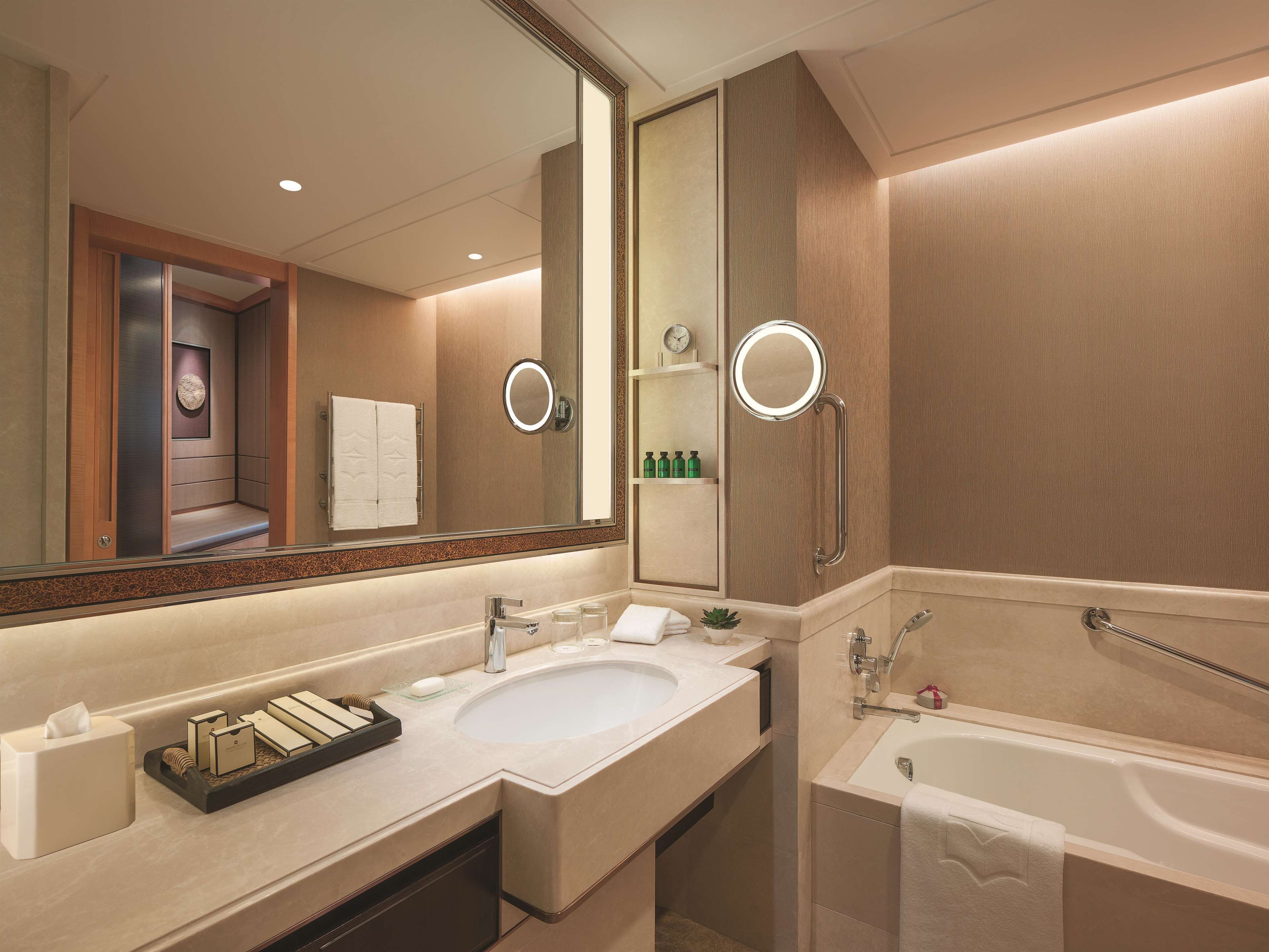 separate bathtub and shower, deep-soaking bathtub, rainfall showerhead