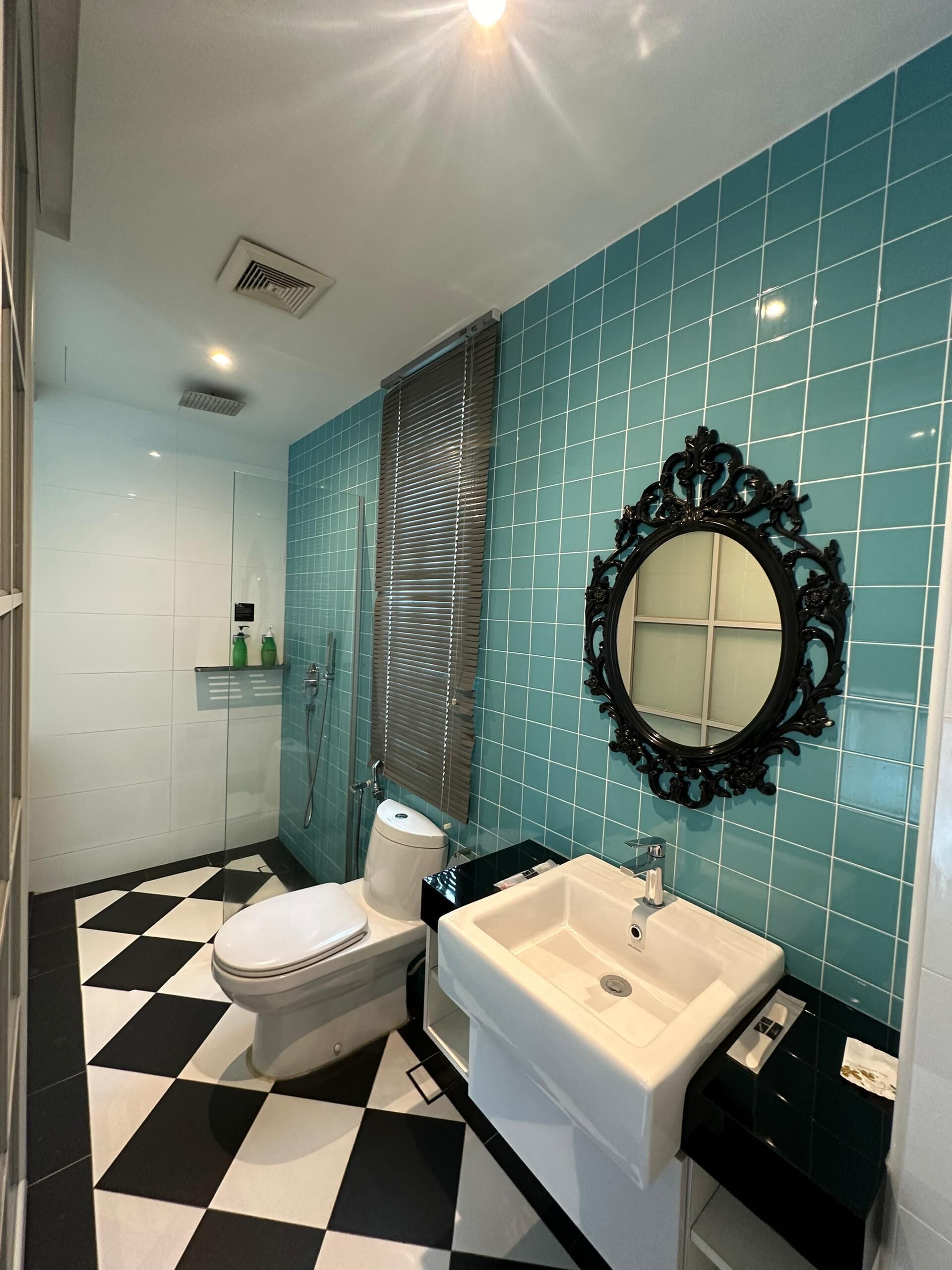 shower, free toiletries, bidet, towels