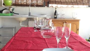 Apartment, Annex Building | Private kitchen | Fridge, microwave, stovetop, cookware/dishes/utensils