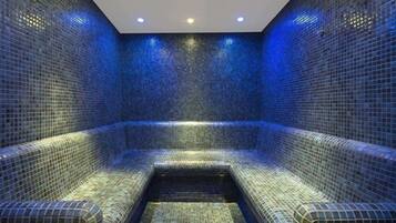 Sauna, steam room, Turkish bath, aromatherapy, deep-tissue massages