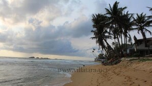 A beach with palm trees and a cloudy sky. - Villa Tara (Hikkaduwa)