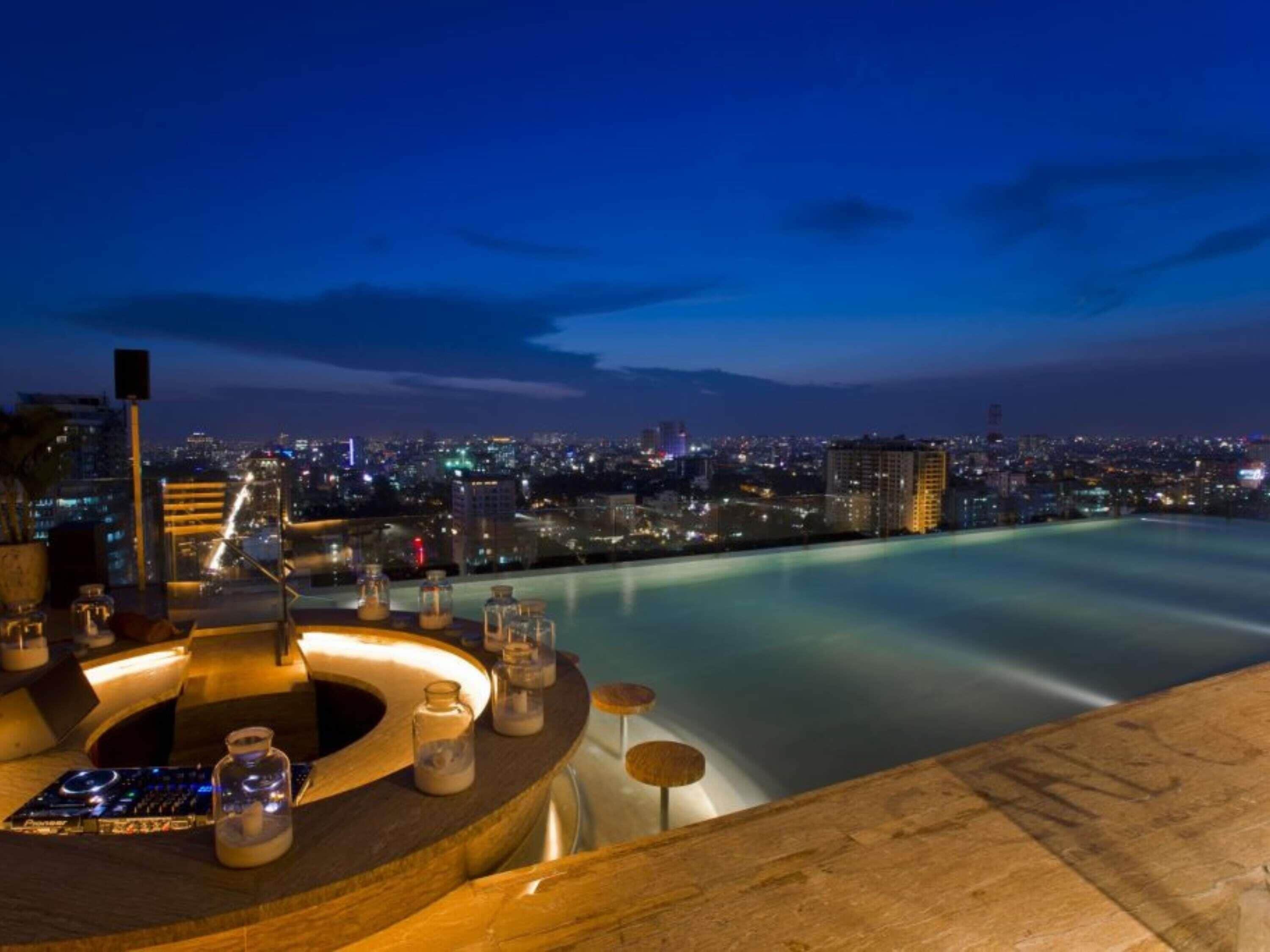 Rooftop bar, pool views, open daily