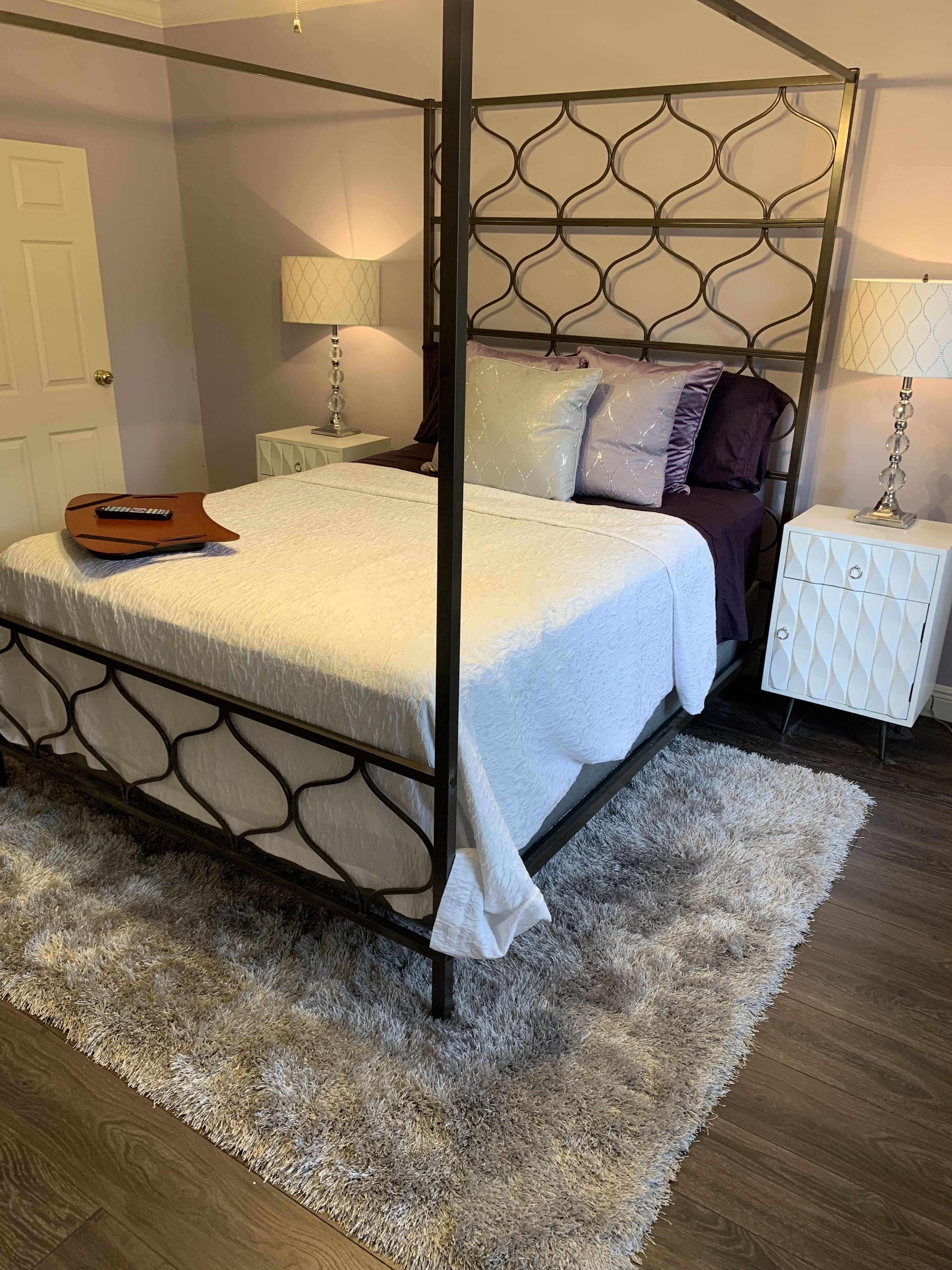 Egyptian cotton sheets, premium bedding, desk, laptop workspace