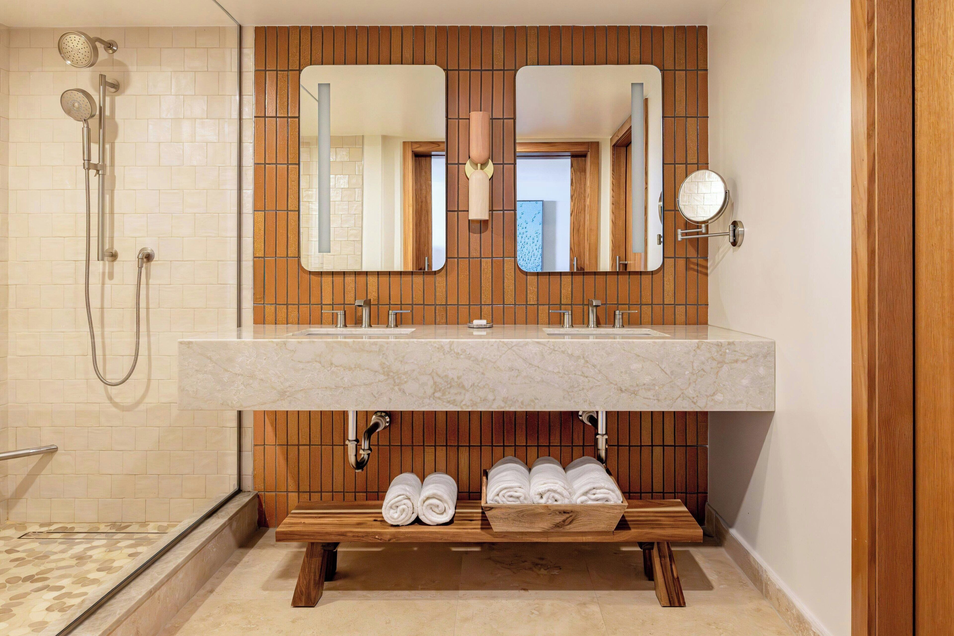 Shower, eco-friendly toiletries, hair dryer, towels