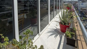 A balcony with potted plants and a view of the cityscape. - Hotel Villa Margaritas (Villahermosa)