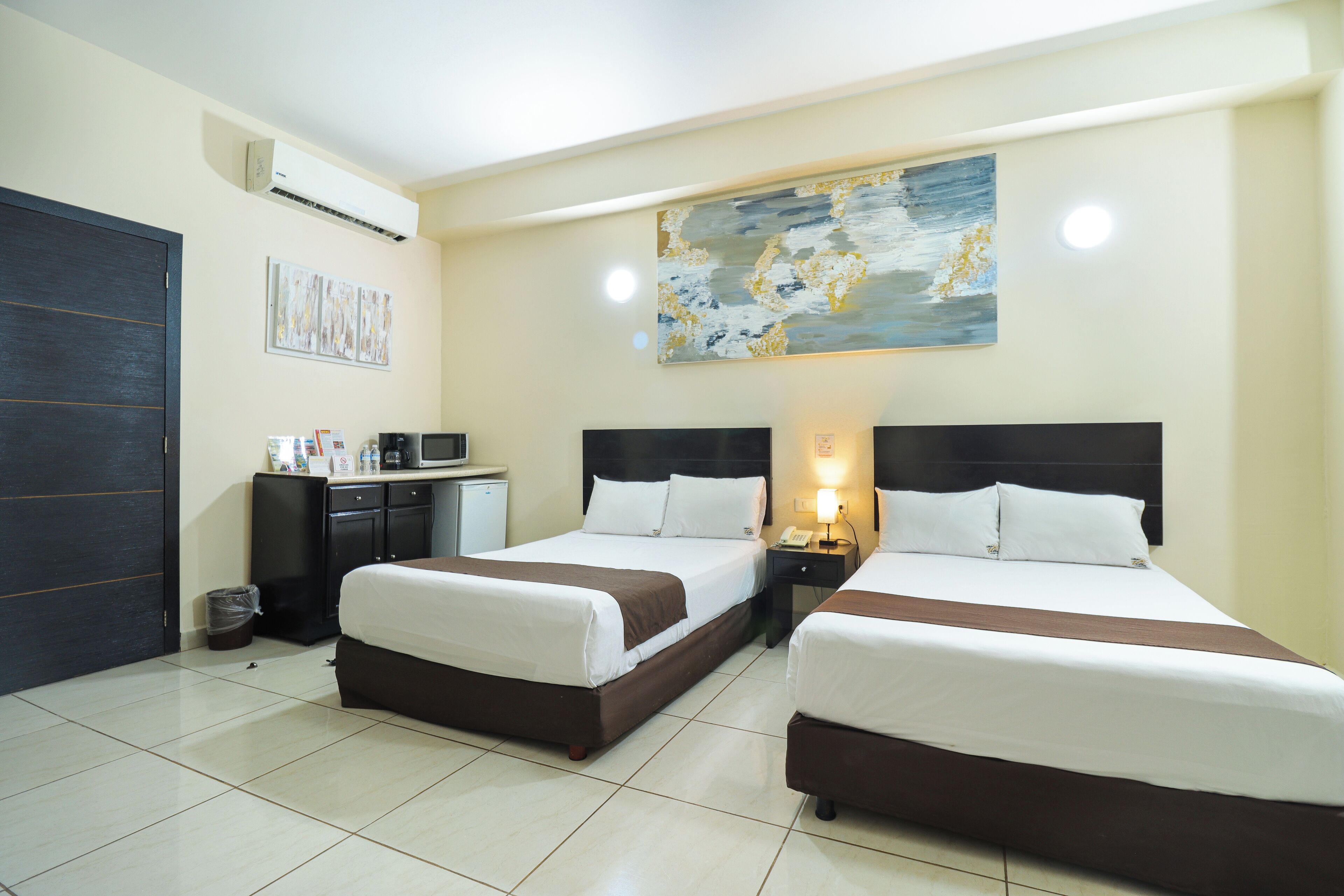 Desk, laptop workspace, free WiFi, bed sheets