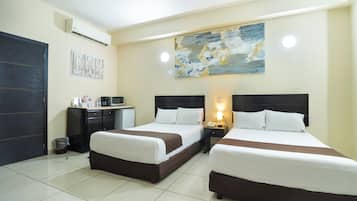 Desk, laptop workspace, free WiFi, bed sheets