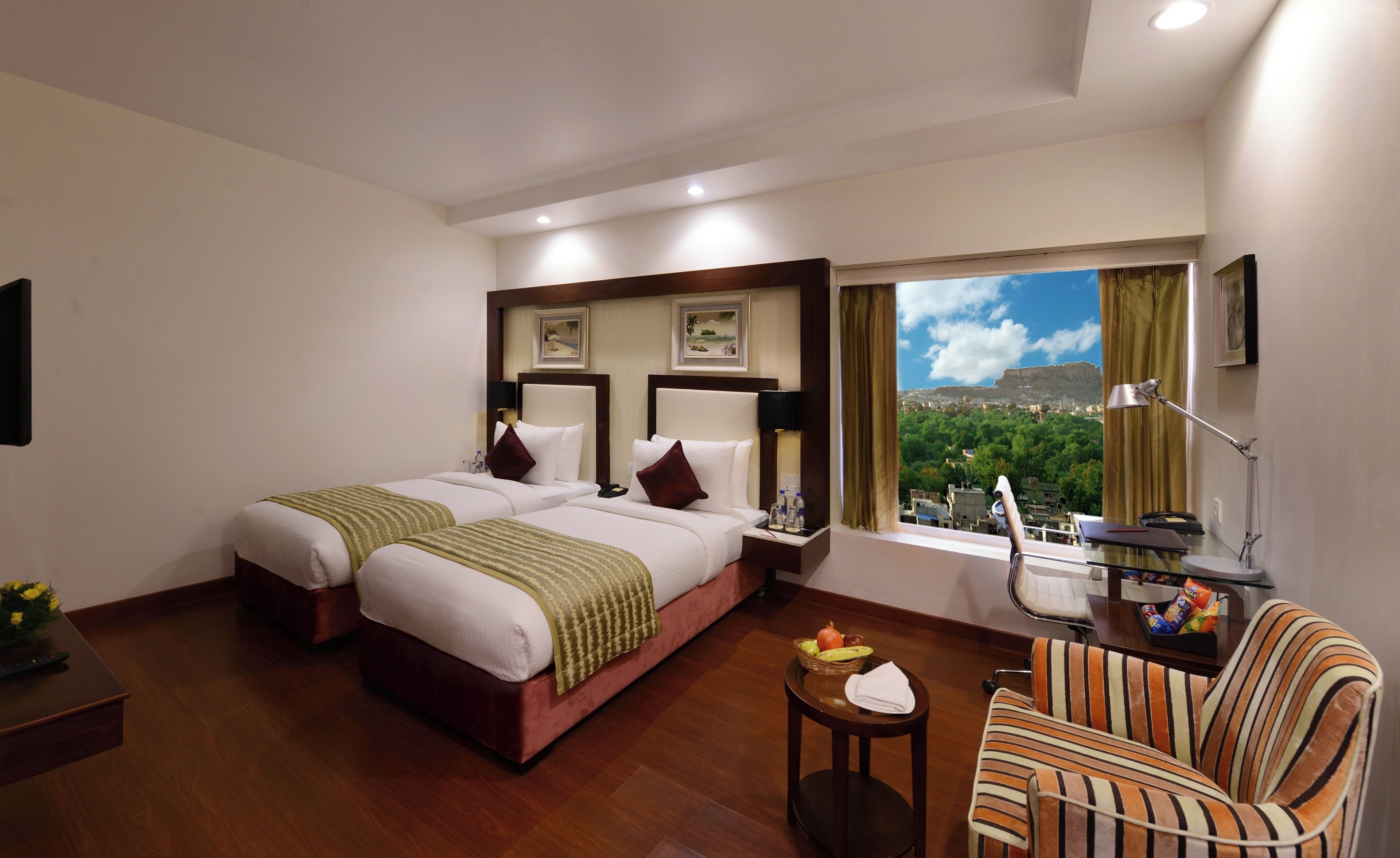 Deluxe Twin Room, City View | Minibar, in-room safe, desk, free WiFi