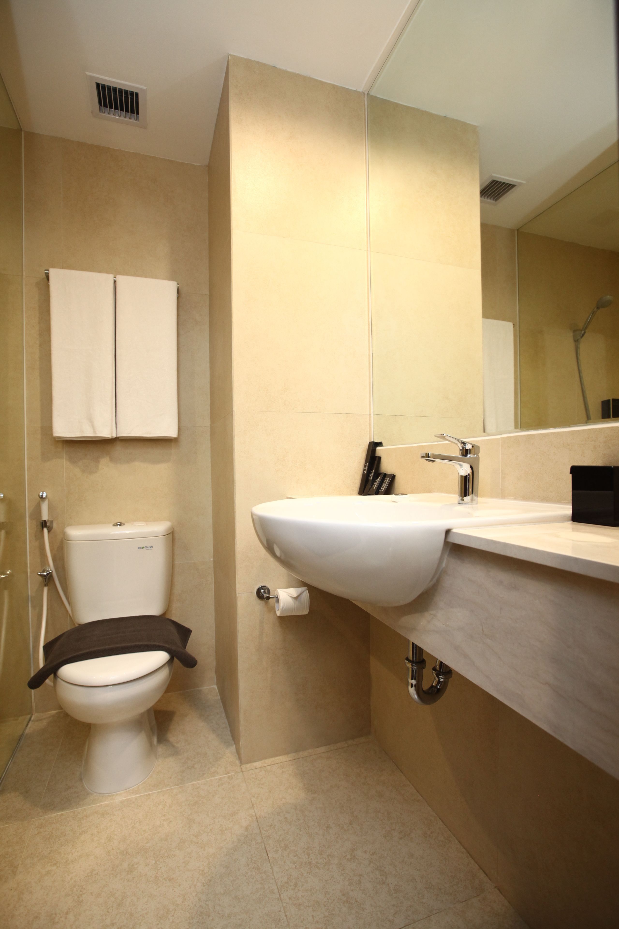 free toiletries, slippers, towels