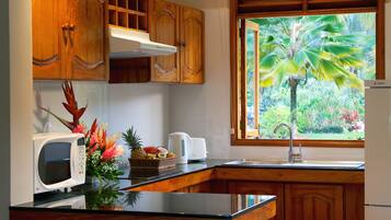 Villa, 1 slaapkamer | Privékeuken | Een koelkast met diepvriezer, een microgolfoven, een kookplaat