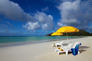 On the beach, white sand