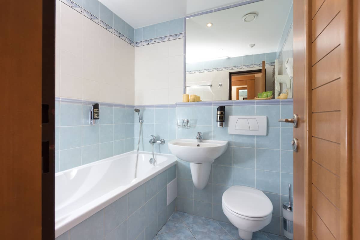 double or twin room (free wellness access) | bathroom | combined shower/bathtub, free toiletries, hair dryer, bathrobes