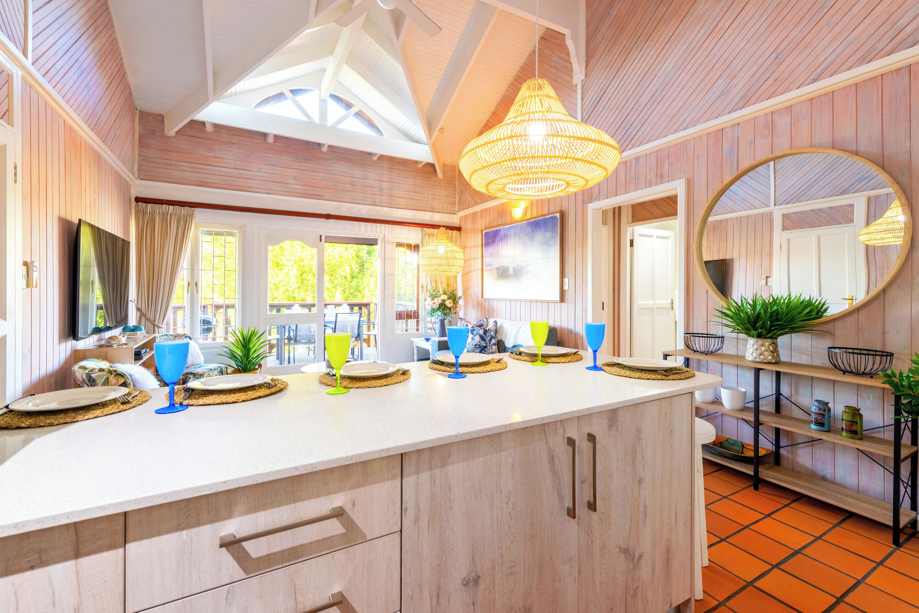 2 Bedroom Lagoon View Family Chalet 09 | Private kitchen | Fridge, microwave, oven, stovetop