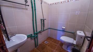 Værelse med 2 enkeltsenge | Badeværelse | Bruser, gratis toiletartikler, hårtørrer, bidet