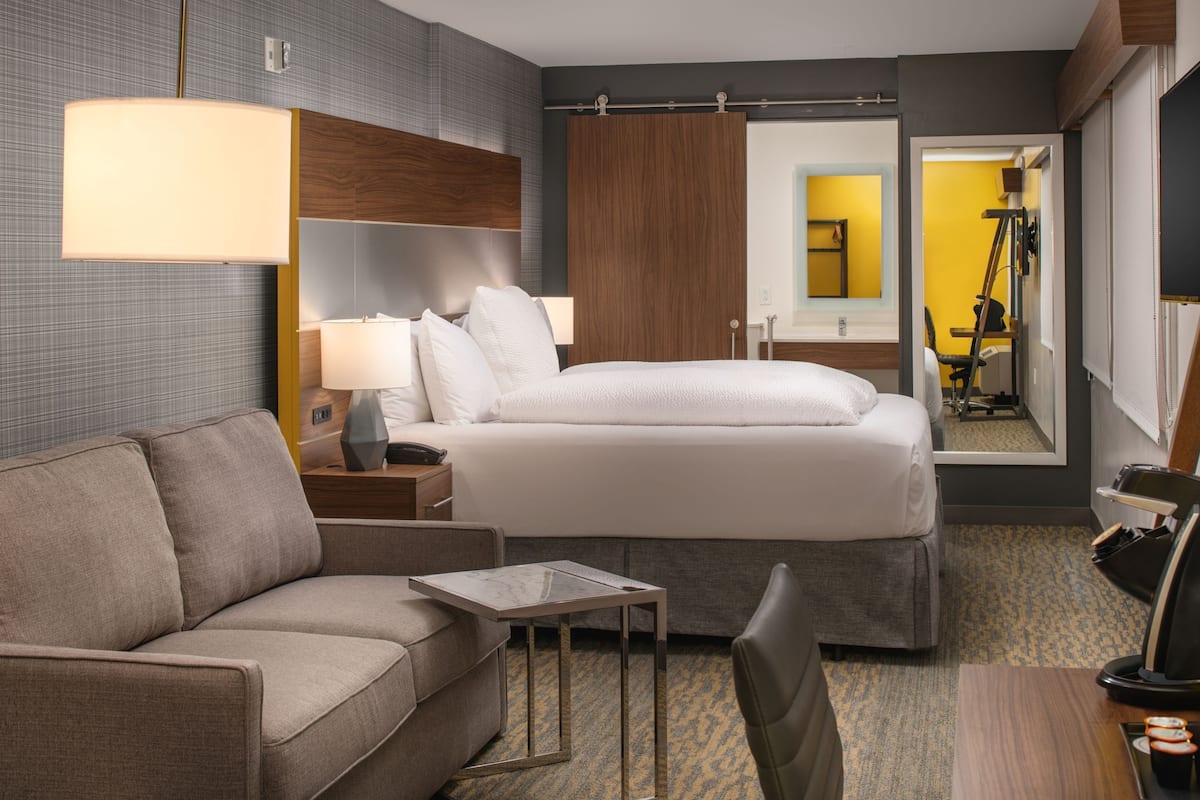 Premium bedding, pillow-top beds, desk, laptop workspace