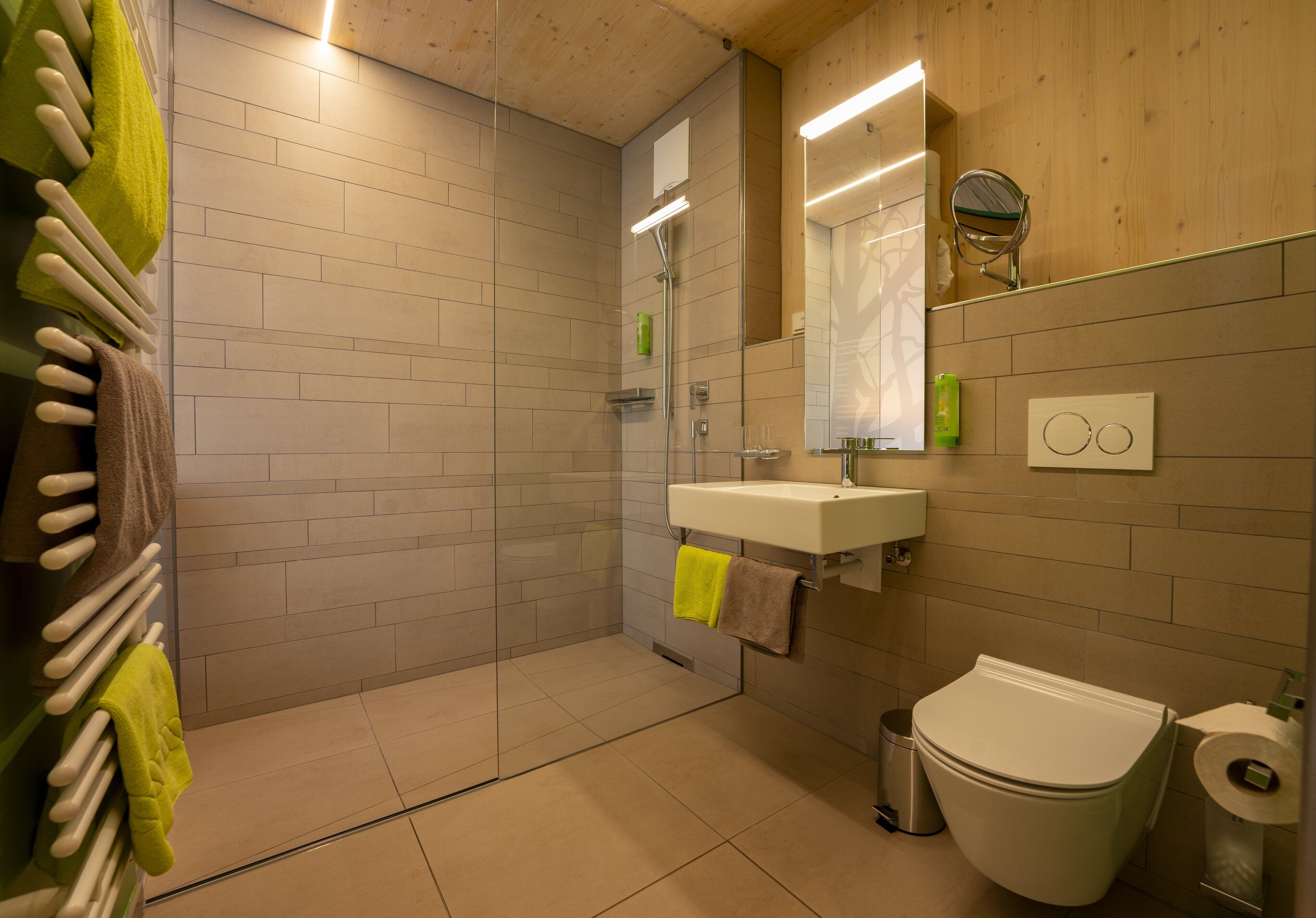 business double or twin room (baumkronenzimmer) | bathroom | eco-friendly toiletries, hair dryer, towels