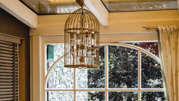 Dinner served, Regional cuisine, garden views