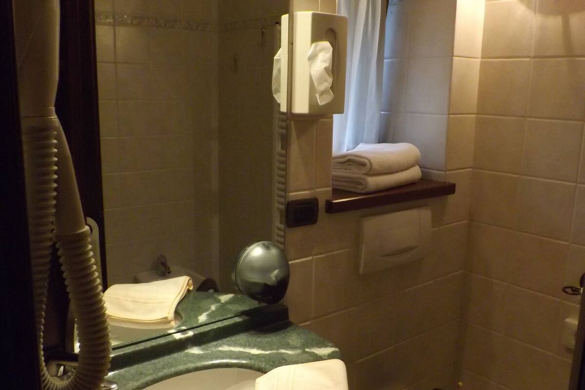 double room, mountain view | bathroom | shower, hair dryer, towels