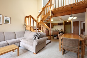 Family Loft, 2 Bedrooms, Hot Tub, Mountain View | Living area | 32-inch flat-screen TV with cable channels, TV, fireplace - Indian Peaks Resort (Winter Park)