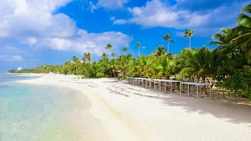 Private beach, sun loungers, beach towels, scuba diving